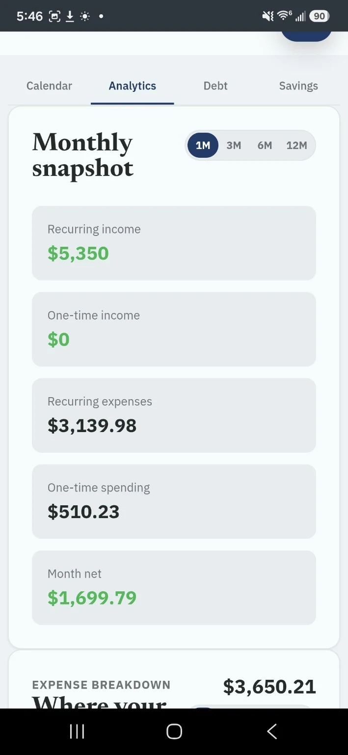 Simple Budget Calendar: Monthly financial snapshot